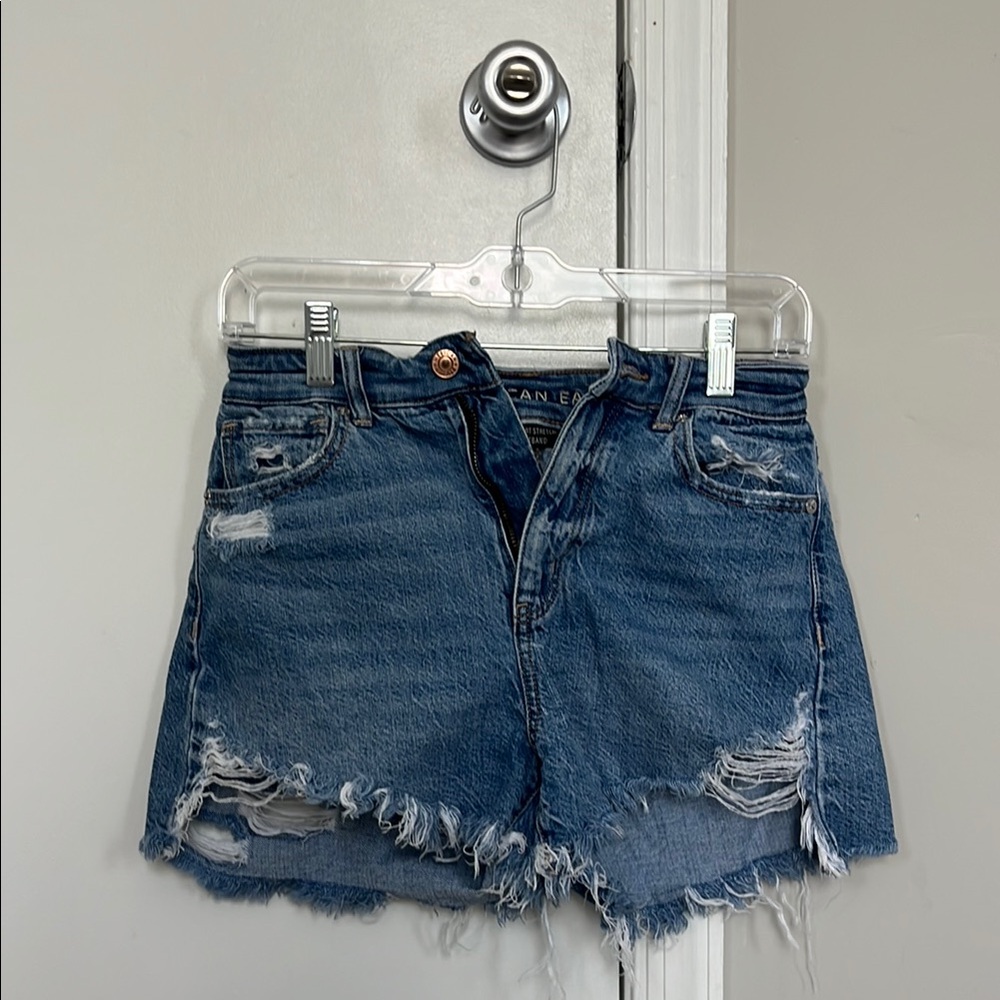 American Eagle Outfitters Blue Distressed Jean Shorts